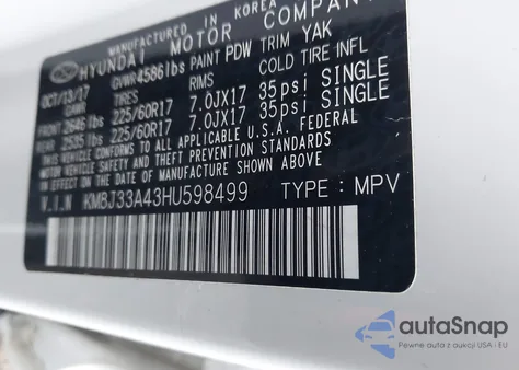 2017 Hyundai Tucson Se from USA, damaged, VIN KM8J33A43HU598499